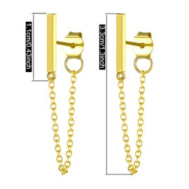 ANDPAI Chic Charm Minimalist 14k Silver Gold Chain Dangle Drop Earrings Punk Small Cute Staple Bar Stud Earrings with Chain for Women Men Statement Jewelry Gifts (Gold)