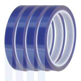 PATIKIL PET Heat Tape 12mm x 33m(108ft), 4 Rolls High Temp Resistant Transfer Tape for Sublimation PCB Masking Wire Splicing DIY Crafts, Blue