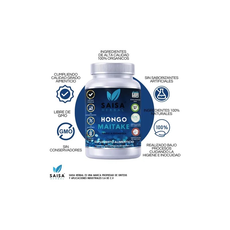Maitake Orgánico 120 Cápsulas Organic Maitake Supplement, Immune Support, Saisa