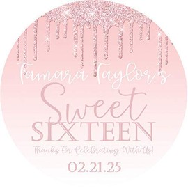 Pink Sweet 16 Birthday Stickers, Pink Sweet 16 Favor Tags (Pastel Pink)