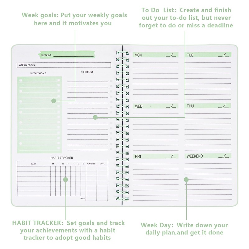 Moseem Weekly Planner Notebook, Undated A5 Planner Notebook Daily Planner
