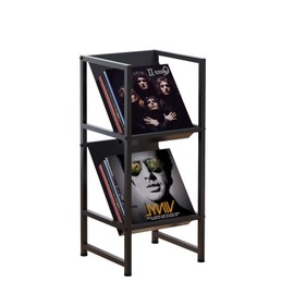 VonDream Conceptual Design Vinyl Record Storage, 2 Tier Black Metal Record Holder, Stylish Storage Solution for Your Collection