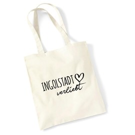 Huuraa Jute Bag Ingolstadt in Love Cotton 10 Litres Size with Name of Your Favourite City in Bavaria Gift Idea for Friends and Family, natural