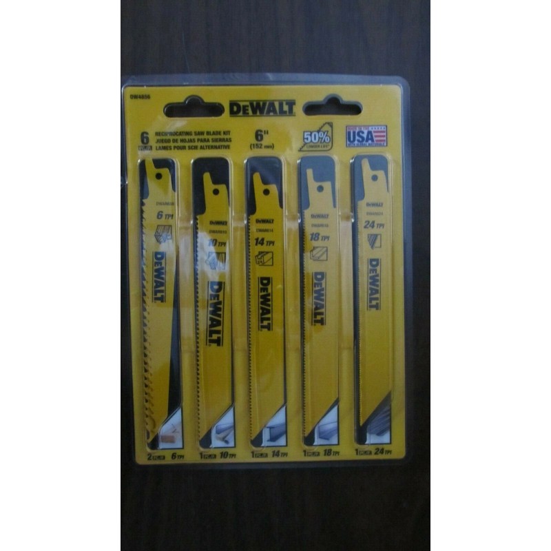 DeWALT DW4856 6-Pc Metal & Woodcutting Reciprocating Recip Saw Blade