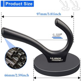 ULIBERMAGNET Strong Magnetic Double Hooks, 2-Pack Heavy Duty Heavy Duty Coat Magnetic Hooks, Rubber Magnets Large Hooks for Coat, Robe, Towel, Key Hat (Black)