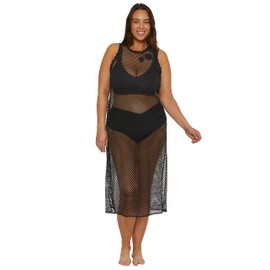 BECCA Women's Standard Castaway Island Crochet Fishnet Dress, Casual, Sheer, Beach Cover Ups, Black