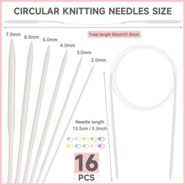 Aeelike Circular Knitting Needles, Circular Knitting Needles Set 80cm UK Size 2mm 3mm 4mm 5mm 6mm 7mm, Long Circular Needles for Knitting, Total Length 32 inch Circular Knitting Needles with Cord