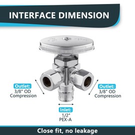 (Pack of 2) Seelink Multi-Turn Dual Outlet Angle Stop Valve, 1/2" Pex-a Expansion F1960 Pipe Inlet x (3/8 inch x 3/8 inch) Compression Outlets, Chrome Plated Brass