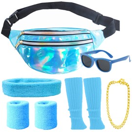 80s Fancy Dress for Women Blue 80s Accessories for Women Neon Bumbags for Ladies/Girls/Kids 80 s Fancy Dress Women 80’s Fanny Pack with Leg Warmers for Women 80s Sweat Bands Wristbands 1980s Waist Bag