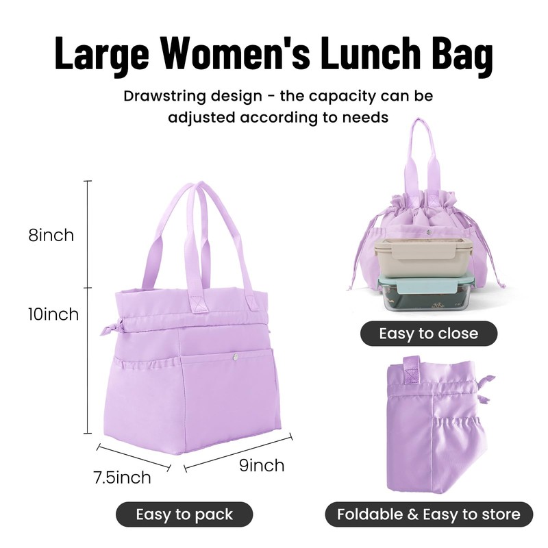 MEXS Lunch Bag for Women Reusable Drawstring Insulated Lunch Box