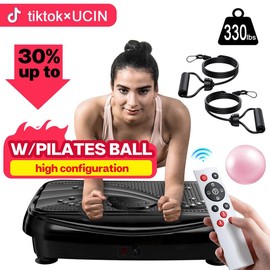 Vibration Plate w/Pilates Ball,Resistance Bands, Black Vibrationmachines,Lymphatic Drainage Machine,Whole body Workout Platform for Fitness,Body Massager - Color: Grey