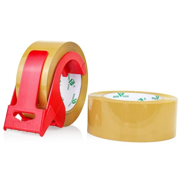 BOMEI PACK Tan Packing Tape with Dispenser, 2.4 Mil 1.88