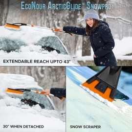 EcoNour 43" Ice Scrapers for Car Windshield Extendable | 3 Parts Detachable Telescopic Snow Brush for Trucks, SUV | Long Snow Scraper with Brush | Car Winter Gift Accessories