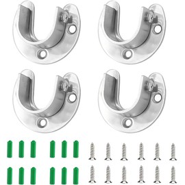 Fhandong 4Pcs U-Shaped Open Type Stainless Steel Closet Rod Brackets with Screws, U-Shaped Wardrobe Brackets, Closet Pole Socket, Rod Holder
