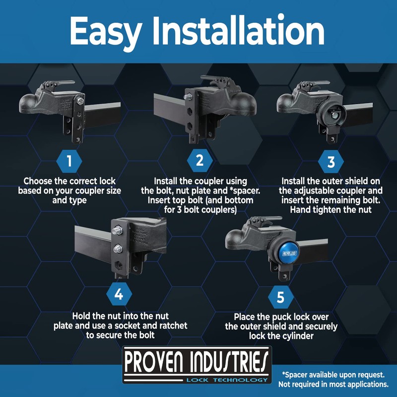 Proven Industries Model AC-100 Coupler-Bolt Lock, Adjustable Coupler Lock, Made