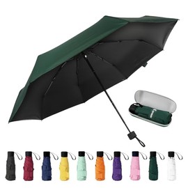 GAOYAING Mini Travel Umbrella Sun&Rain Lightweight Small and Compact Suit for Pocket Parasol with 99% UV Protection for Women Men Kids With Case Forest Green