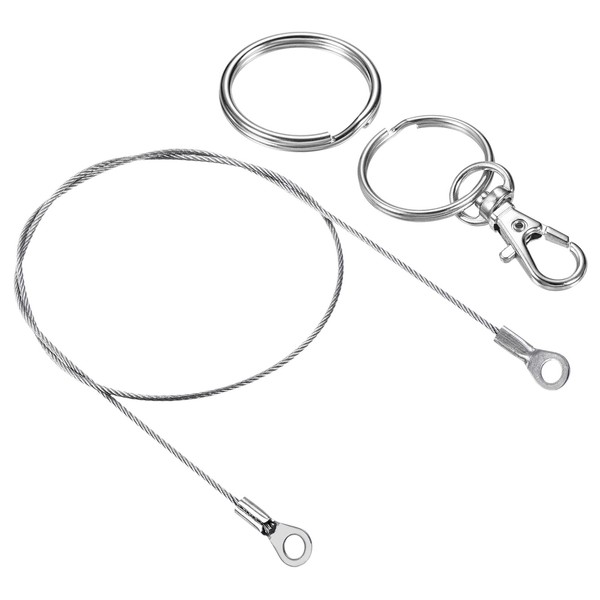 PATIKIL Stainless Steel Lanyard Cable 1.5mmx50cm 4 Pack Eyelets Ended Security Wire Rope with 4 Pack Key Ring 4 Pack Keychain