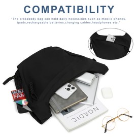 DOB SECHS Crossbody Bag Nylon Messenger Bags for Women Multilayer Shoulder Bag with Adjustable Strap Lightweight Casual Bag Hobo Bag (Black)