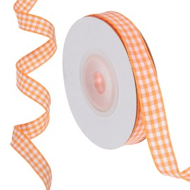 PATIKIL 10 Yards x 0.4" Gingham Plaid Ribbon, Orange and White Gift Wrapping Ribbons for Thanksgiving Bow Wreath Craft Birthday Wedding
