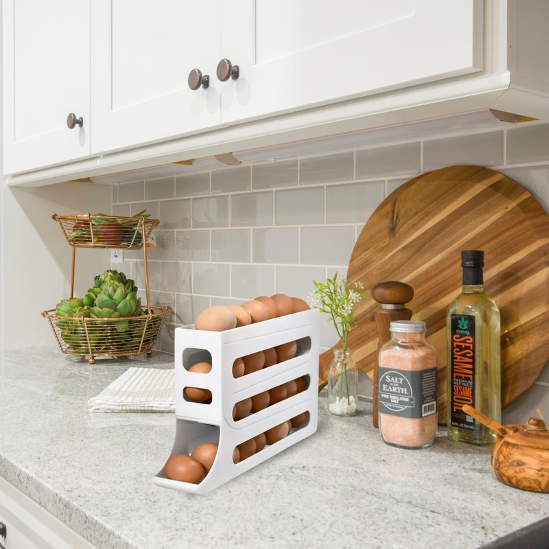 MAYLESS EGG HOLDER FOR FRIDGE, Auto Rolling Fridge Egg Organizer,