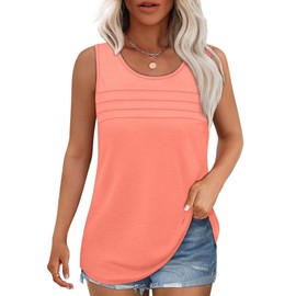 YILEEGOO Women's Summer Tank Tops Pleated Scoop Neck Vest Tops Casual Loose Fit Sleeveless Tops Cami Tops T-Shirt (Orange, XL)