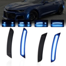 AreLokpri Dynamic Front Rear Bumper Side Marker Lights Compatible with Chevy Camaro 2016-2023, Dual Rows LED Fender Sidemarker Lamps, Reflectors Blue Smoked Lens 4PCS