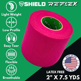 Shield Reflex | Stretch Athletic Tape, Tear by Hand, Made in USA, Thin, Flexible, Elastic Sports Tape, Spatting Football Tape 6 Pack (Neon Pink, 2 Inch)