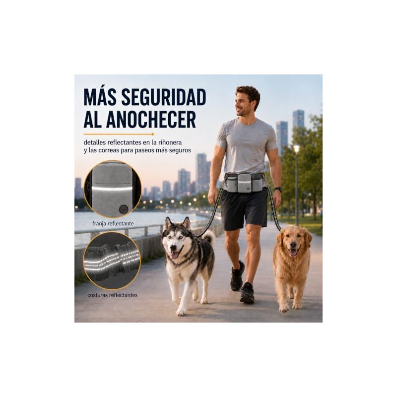 Correa Manos Libres para 2 Perros, Reflectante Correa de Perros，Cierre
