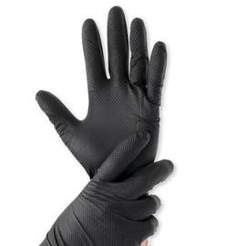 FRANZ MENSCH Pack of 100 Nitrile Gloves Power Grip Light Powder-Free Pack Black 10/XL L 24 cm Protective Gloves Catering Gloves Industrial Gloves Assembly Gloves