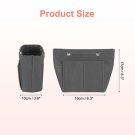 QUARKZMAN Pocket Organiser Insert, Portable Felt Organiser Bags with Press Stud Multiple Compartments Pocket Lining for Curved Saddle Bag, Carry Bag (17 x 10 x 16 cm, Grey), grey