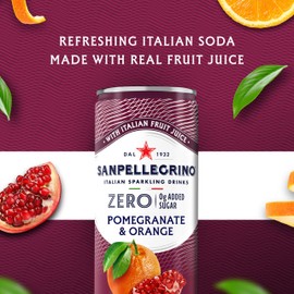 Sanpellegrino Zero Grams Added Sugar Pomegranate & Orange Italian Sparkling Drink, 24 Pack Of 11.15 Fl Oz Cans, Sanpellegrino Italian Sparkling Drinks, Low-Calorie Fruit Juice Beverages