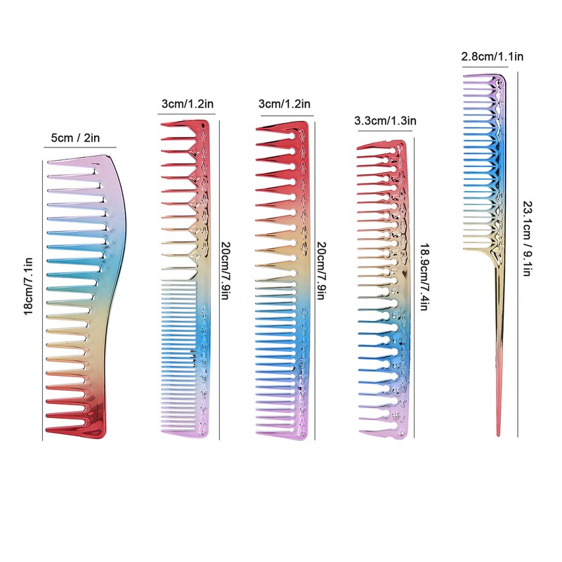 5pcs Space Aluminum Colorful Gradient Haircut Comb Salon Hairdressing Comb
