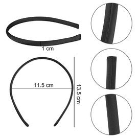 20 Pieces Black Satin Headbands for Girls Thin Black Headband 1cm Satin Covered Plain Headband DIY Hair Headbands, For Girls and Women