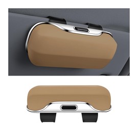 zipelo Sunglasses Holder for Car Sun Visor, Protective Automotive Eyeglasses Storage Case Hanger, Soft Vehicle Interior Glasses Organizer Box Accessories, Universal for SUV Sedan Truck (Beige)