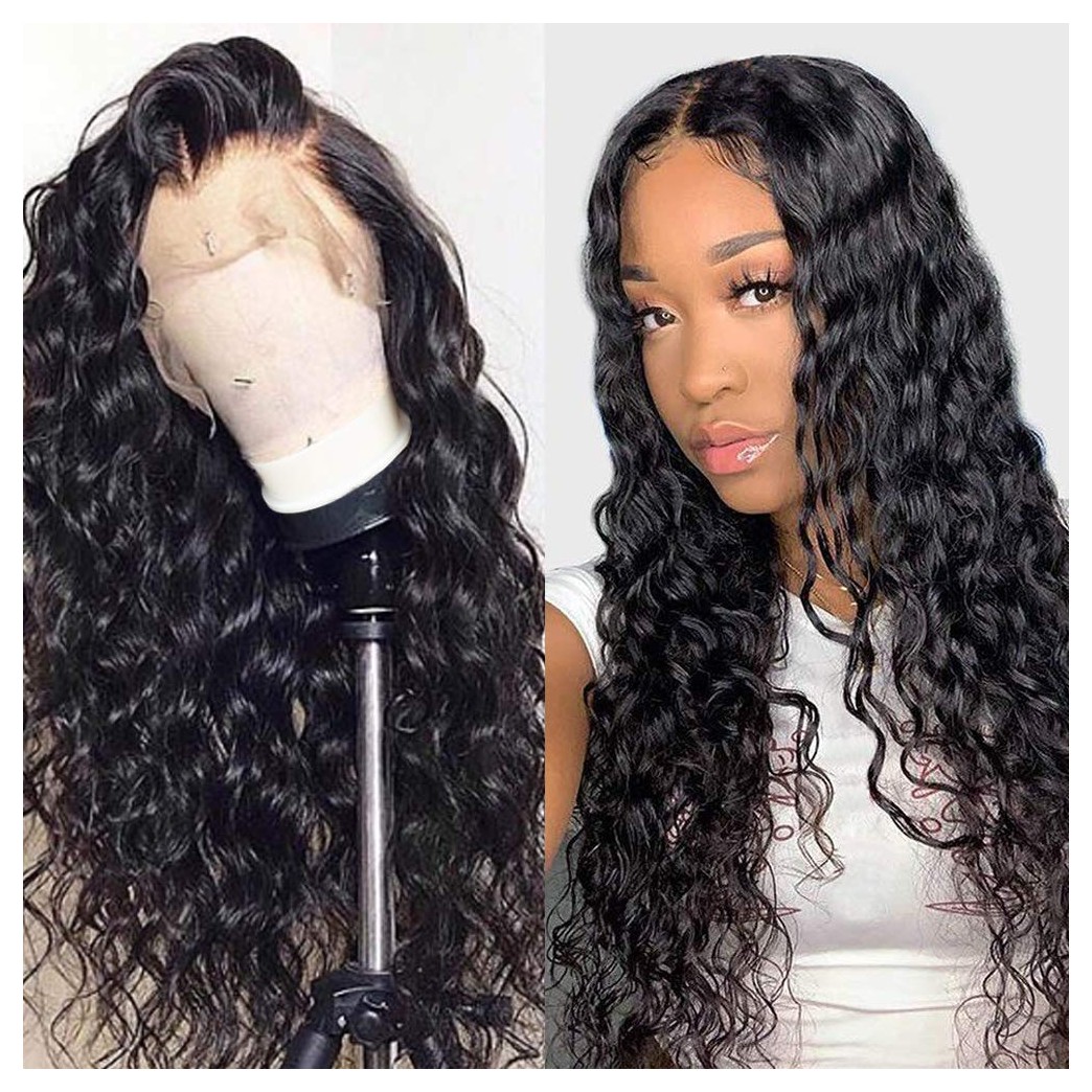 VRVOGUE 16 Inch Brazilian Deep Wave Human Lace Front Wig 9A 100% Unprocessed Brazilian Virgin Frontal Wigs Human Hair With Baby Hair Pre Plucked Natural Hair Line Frontal Wet and Wavy Wigs for Women