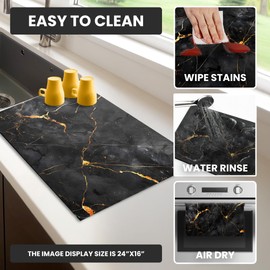 STRABELLA Dish Drying Mat Super Absorbent – 24" x 16" Coffee Mat for Countertops – Non-Slip Drying Mat for Kitchen Counter – Easy to Clean Water Absorbent Mat – Large Dish Drying Mats (Black Marble)