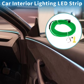 A ABSOPRO 2m EL Wire Cable LED Glow String Light Car Interior Lighting Strip Flexible Neon Light for Car Decoration Wiring Driver(12v) Green