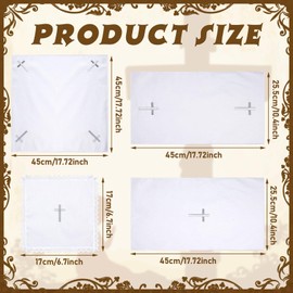 Oudain 4 Pcs Catholic Altar Poly/Cotton Purificator Altar Linen Towel Set Embroidered Purificator with Cross Center Church Catholic Communion Supplies