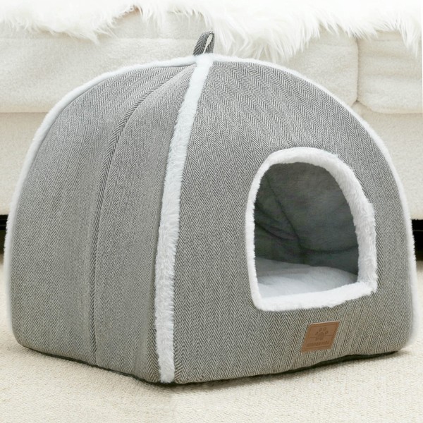 cat beds for Indoor Cats, Foldable cat Bed cave, cat Bed with Washable Cushions, cat Bed for Kittens, Small Pets, cat Tent, Soft and Warm Indoor cat House, Gray