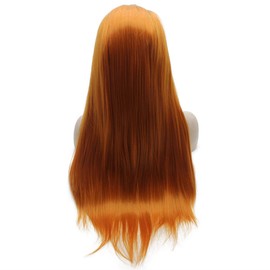 Mxangel Long Straight Ombre Orange Synthetic Lace Front Wig Black Roots Half Hand Tied Heat Resistant Fiber Hair Wig