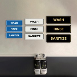 Señal de lavado estándar SANITIZE (paquete de 3), Brushed Silver, 3" x 9" - Large