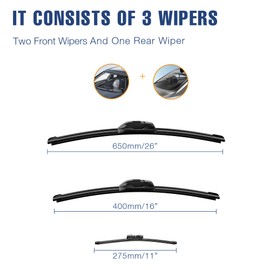 3 Wipers 26"/16"/11" Windshield Wiper Blades Replacement for KIA Sportage 2022-2017 Sorento 2020-2016 Hyundai Santa Fe 2021-2019 Automative Wiper Blades 26"+16" Front Wipers with Rear Wiper Set