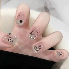 [Overseas] Nail Art Short Nail Art Ins Graffiti Cute Puppy Cat Pearl Cat Eye Wearable Free Size/Mj-664 Cat Me Pearl 4ea
