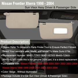 NHILES Driver & Passenger Side Sun Visor Replacement Fits for Nissan Frontier Xterra 1998-2004 Sunshade 964017Z823 964007Z823 Color Beige