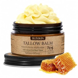 Sargo de ternera para la cara de la piel, a base de crema hidratante facial de sebo y bálsamo de miel con cera de abeja de miel cruda, 100% orgánica de sopa de carne alimentada con pasto y mezcla de