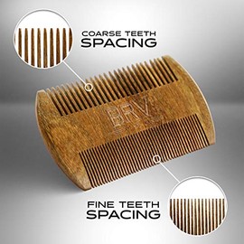 BRV MEN Peine para barba y bigote, 100% madera de sándalo verde natural, tamaño de bolsillo, viene con funda de transporte, funciona perfectamente con el aceite de tu barba y bálsamo para barba, para todo tipo y estilos de cabello