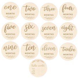 12pcs Wooden Baby Monthly Milestone Cards,Pregnancy and Baby Growth Monthly Milestone Wood Discs,Milestone for Baby Boy,Months Signs Milestone for Baby Girl,Fathers Day Gift,Plant Pattern Double Sides