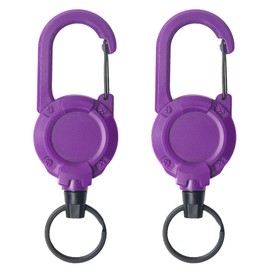 Heavy Duty Carabiner Badge Holder with Retractable Clip,Multitool Tactical ID Badge Reel with 23.6” Steel Retractable Cord for Men and Women(Purple 2 Pack)