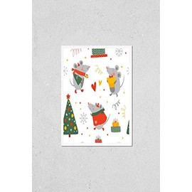 Christmas Seamless pattern with pine tree and mouse. New Year background. Cartoon Rats carries fir tree, gift box. Smiling Mouse in winter clothes. Cute funny holidays animals. Kids characters