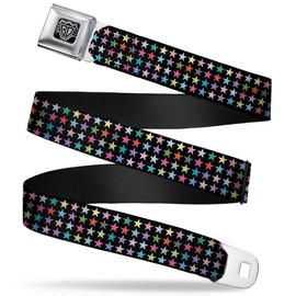 Buckle-Down Seatbelt Belt - Mini Stars Black/Multi Color - 1.5" Wide - 24-38 Inches in Length